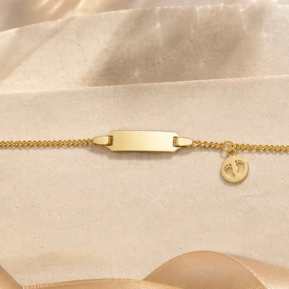 ID-Schildarmband Kinder 333 Gold Babyfüße gravierbar - Armkette 14cm - Made in Germany
