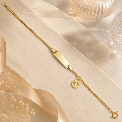 ID-Schildarmband Kinder 333 Gold Babyfüße gravierbar - Armkette 14cm - Made in Germany