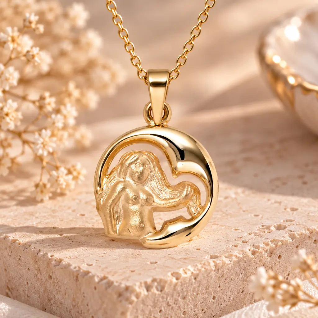 Sternzeichen Anhänger 375 Gelbgold - teilmattiert - 12 Tierkreiszeichen - Optional mit Ankerkette 45cm