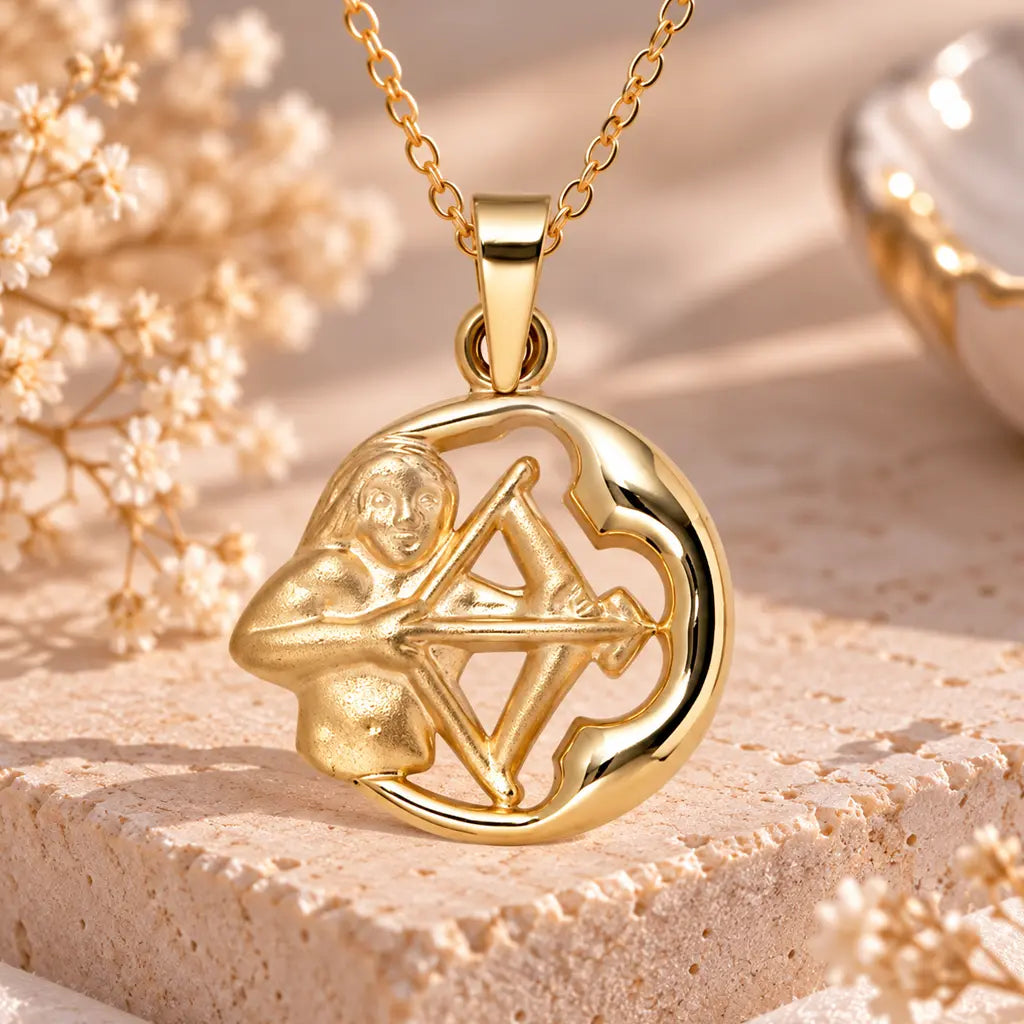Sternzeichen Anhänger 375 Gelbgold - teilmattiert - 12 Tierkreiszeichen - Optional mit Ankerkette 45cm