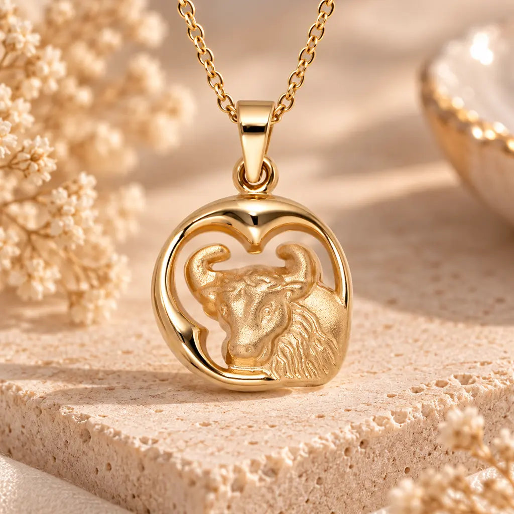 Sternzeichen Anhänger 375 Gelbgold - teilmattiert - 12 Tierkreiszeichen - Optional mit Ankerkette 45cm