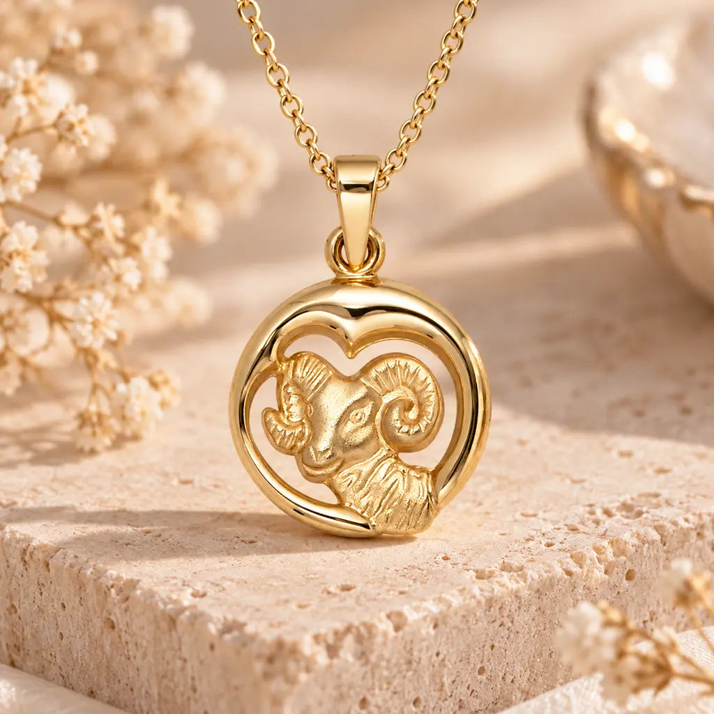 Sternzeichen Anhänger 375 Gelbgold - teilmattiert - 12 Tierkreiszeichen - Optional mit Ankerkette 45cm