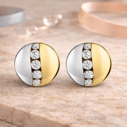 Damen Ohrstecker aus 375er Gelbgold bicolor mit Zirkonia 55mm - Goldschmuck