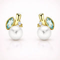 Damen Ohrstecker 375 Gold Topas blau Zirkonia - Perle 6mm