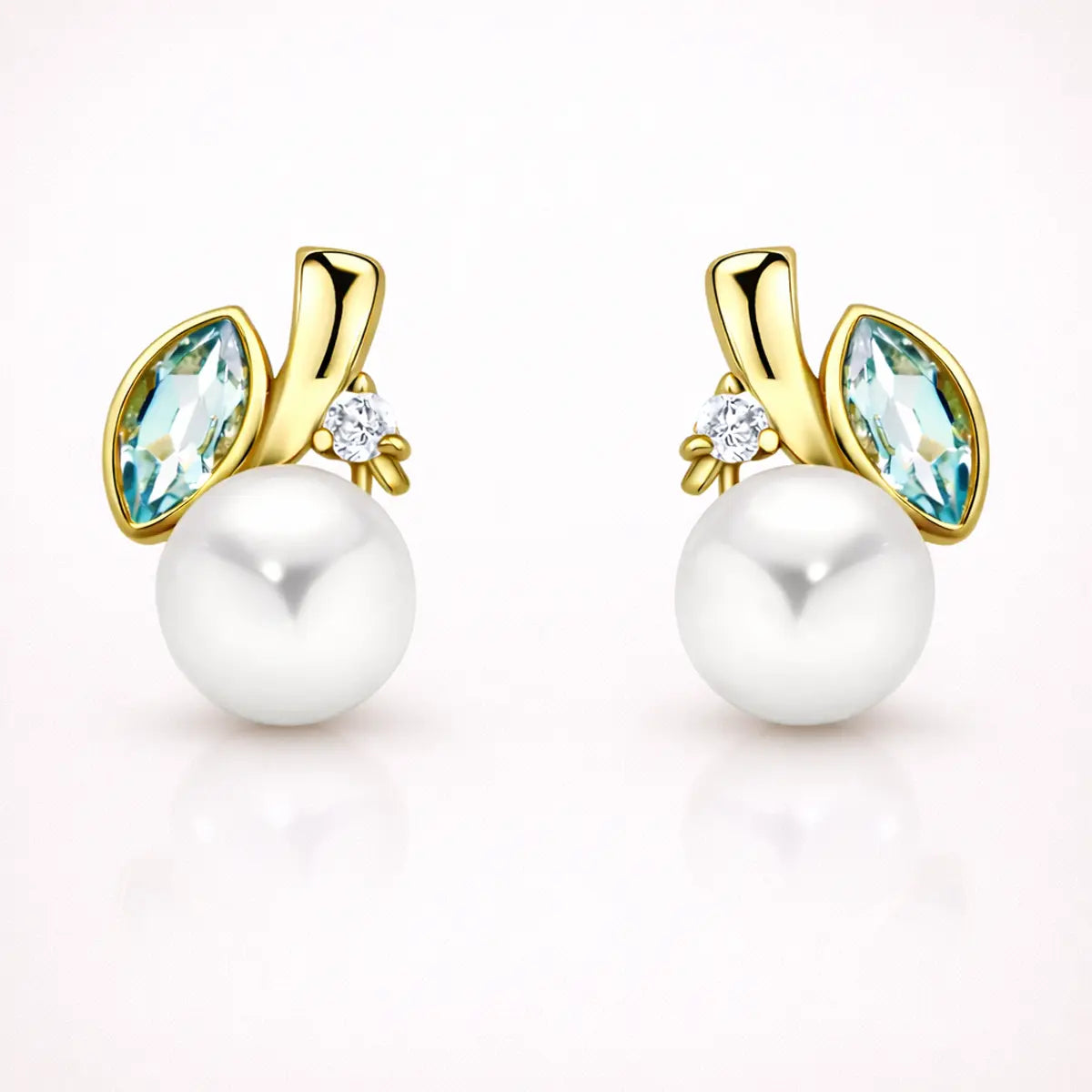 Damen Ohrstecker 375 Gold Topas blau Zirkonia - Perle 6mm