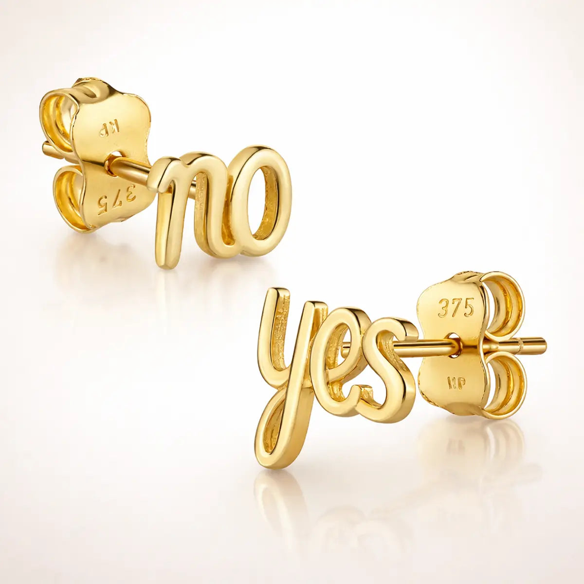 Damen Ohrstecker 375 Gold Schriftzug YES NO - 12mm
