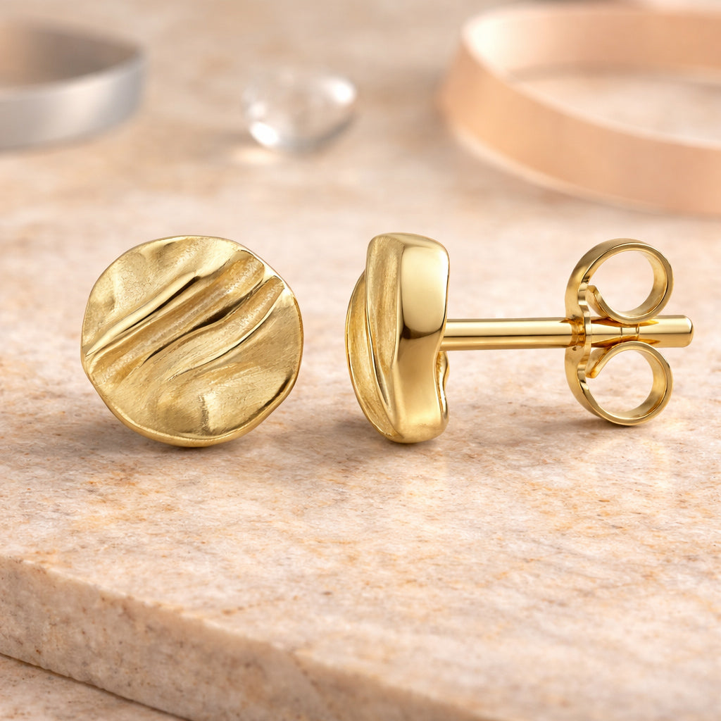Damen Ohrstecker aus 375er Gelbgold mattiert rund 6mm - Goldschmuck ohne Stein