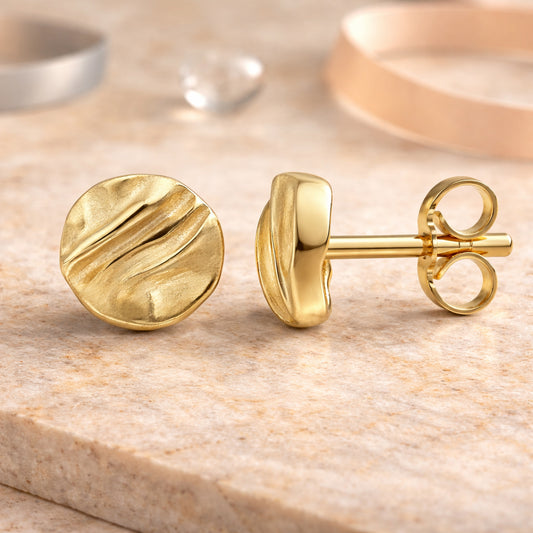 Damen Ohrstecker aus 375er Gelbgold mattiert rund 6mm - Goldschmuck ohne Stein