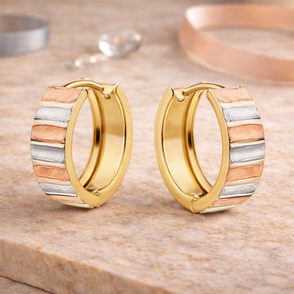 Damen Klappcreolen aus 375er Gelbgold tricolor 14mm - Goldschmuck ohne Stein