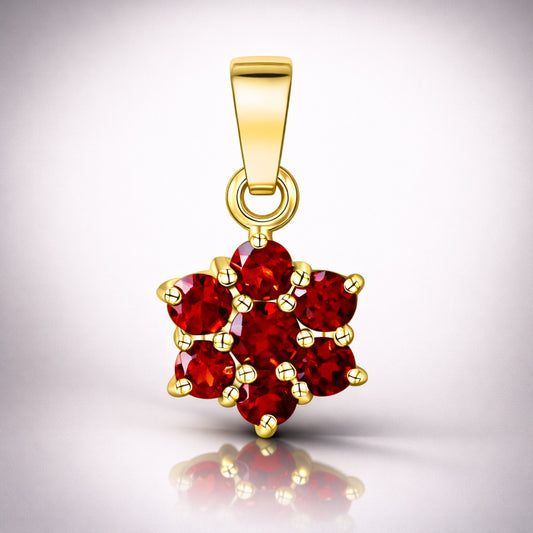 Damen Anhänger 333 Gelbgold mit 7 Granat Steinen rot - 1,6cm