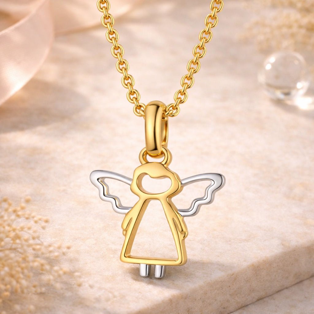 Damen Halskette mit Engel-Anhänger aus 375er Gold bicolor
