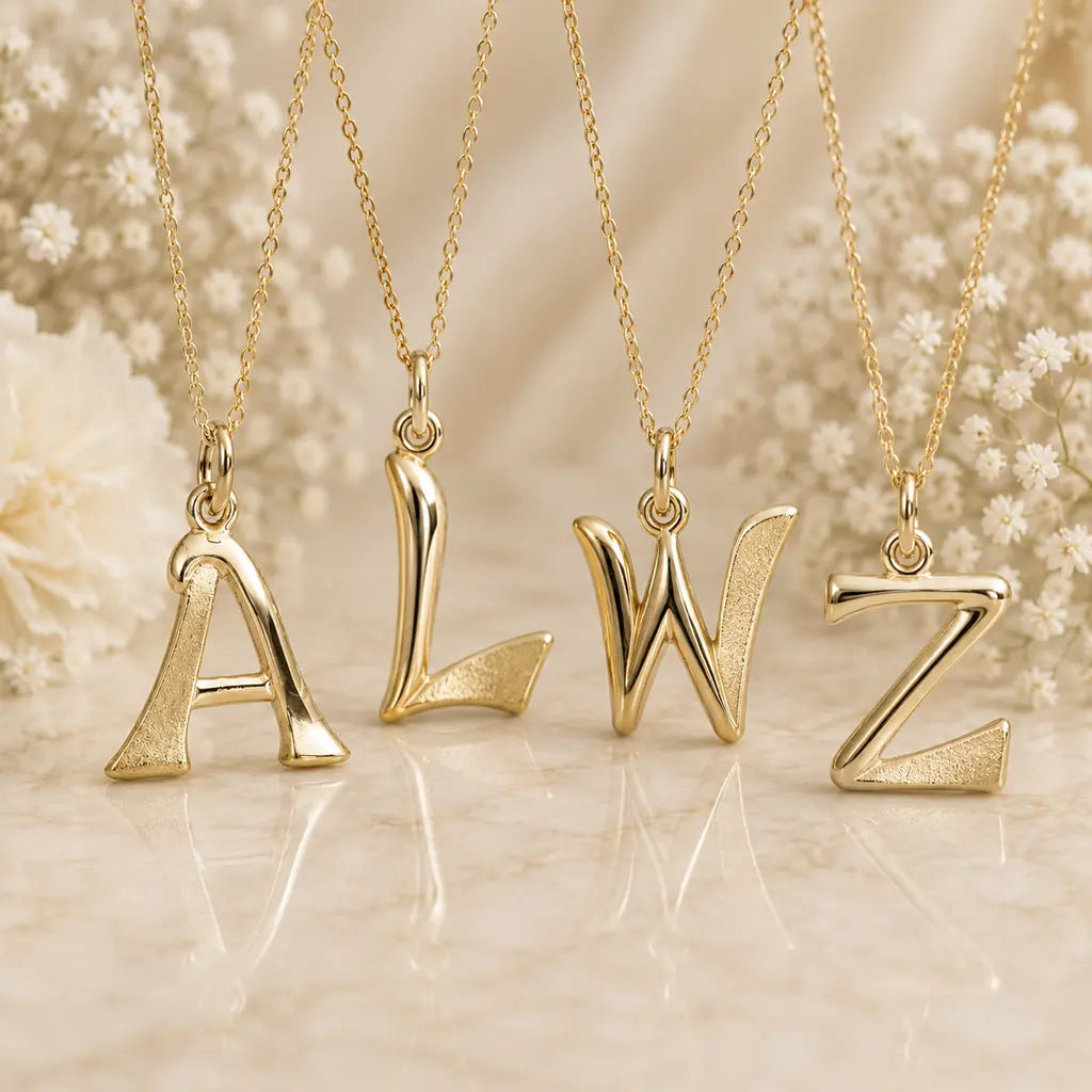 Buchstaben Anhänger Damen 375 Gelbgold matt glänzend 18mm - optional mit Kette 45cm