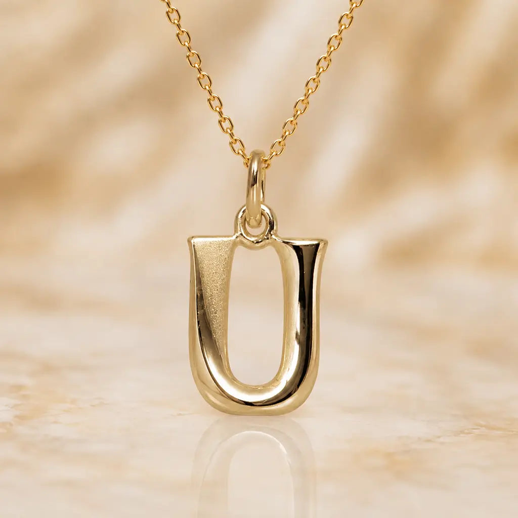 Buchstaben Anhänger Damen 375 Gelbgold matt glänzend 18mm - optional mit Kette 45cm