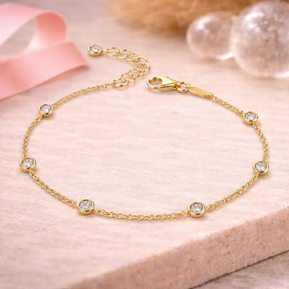 Armband Damen 375 Gelbgold Zirkonia Ankerkette mit Karabinerverschluss - 16–18cm