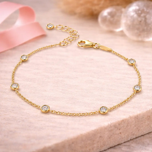 Armband Damen 375 Gelbgold Zirkonia Ankerkette mit Karabinerverschluss - 16–18cm