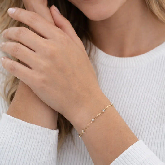 Armband Damen 375 Gelbgold Zirkonia Ankerkette mit Karabinerverschluss - 16–18cm