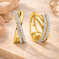 Damen Klappcreolen 375 Gold Bicolor 60 Zirkonia - 15mm