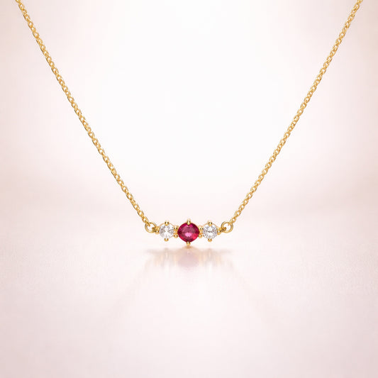 Damen Collier 375 Gelbgold mit 2 Zirkonia und 1 Topas pink - 45cm