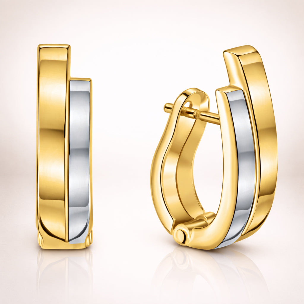 Damen Klappcreolen 375 Gelbgold bicolor - 1,7cm