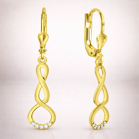 Damen Ohrhänger 375 Gelbgold mit 10 weißen Zirkonia - 3,7cm
