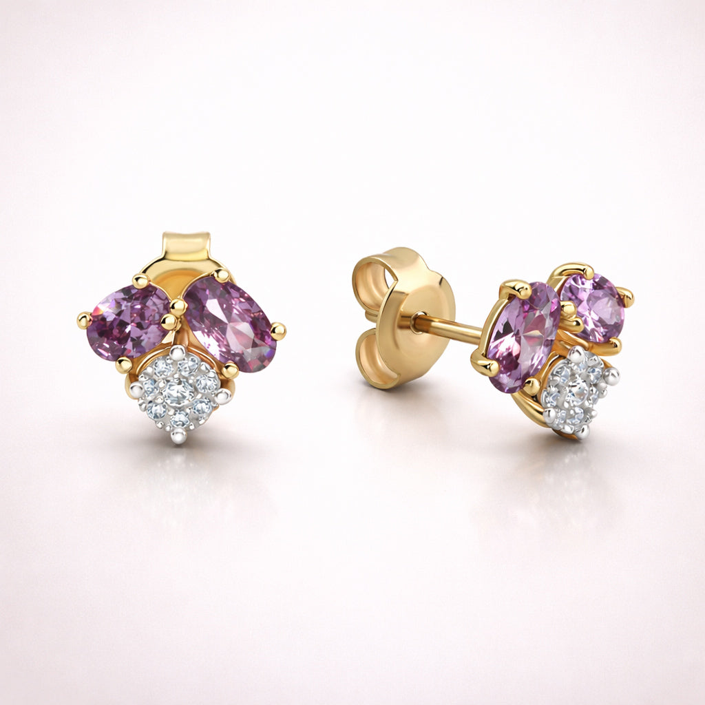 Damen Ohrstecker Amethyst Zirkonia 375 Gelbgold - 8mm