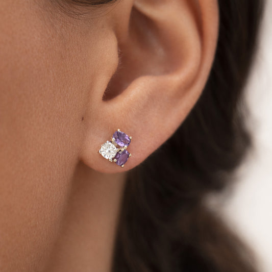 Damen Ohrstecker Amethyst Zirkonia 375 Gelbgold - 8mm