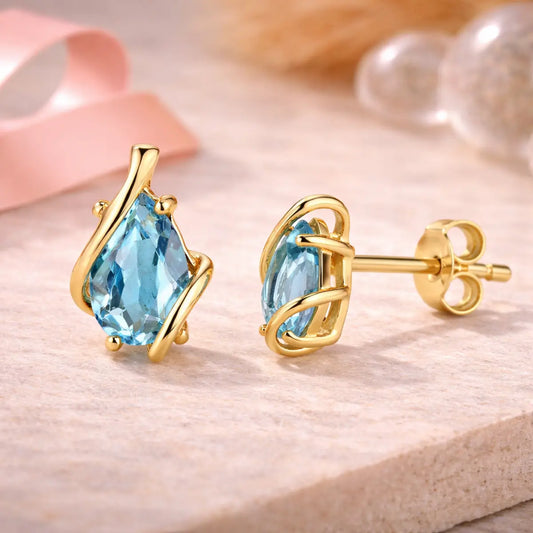 Ohrstecker Damen 375 Gelbgold Blautopas 4x6mm