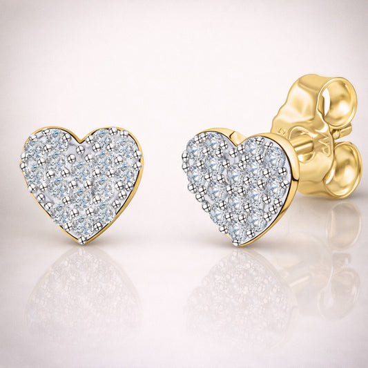 Damen Ohrstecker 375 Gelbgold bicolor Herz mit Zirkonia - 0,5cm