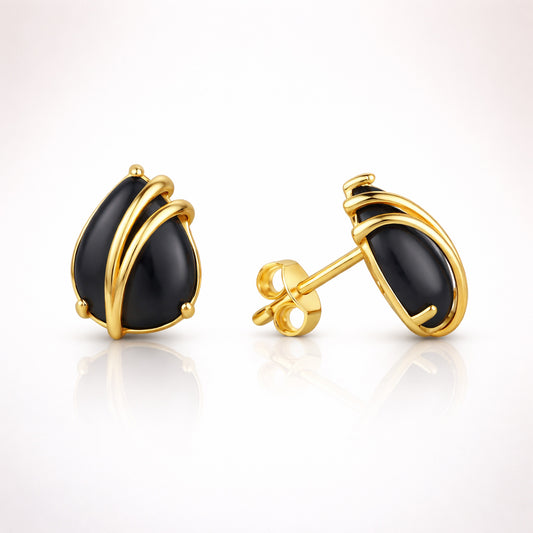 Damen Ohrstecker 375 Gelbgold mit Onyx - 11mm
