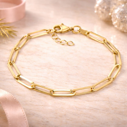 Damen Armband 375 Gelbgold Paperclip Design 19cm
