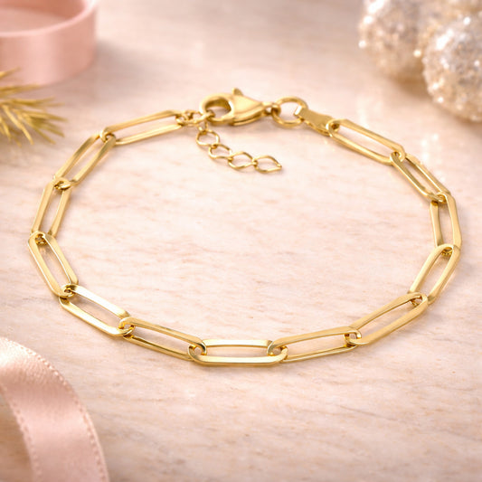 Damen Armband 375 Gelbgold Paperclip Design 19cm