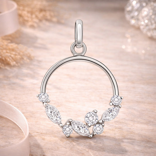 Damen Anhänger 375 Weißgold mit 8 Zirkonia - 2,1cm