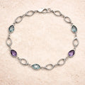 Armband Damen 375 Weißgold mit Amethyst und Blautopas - 19cm