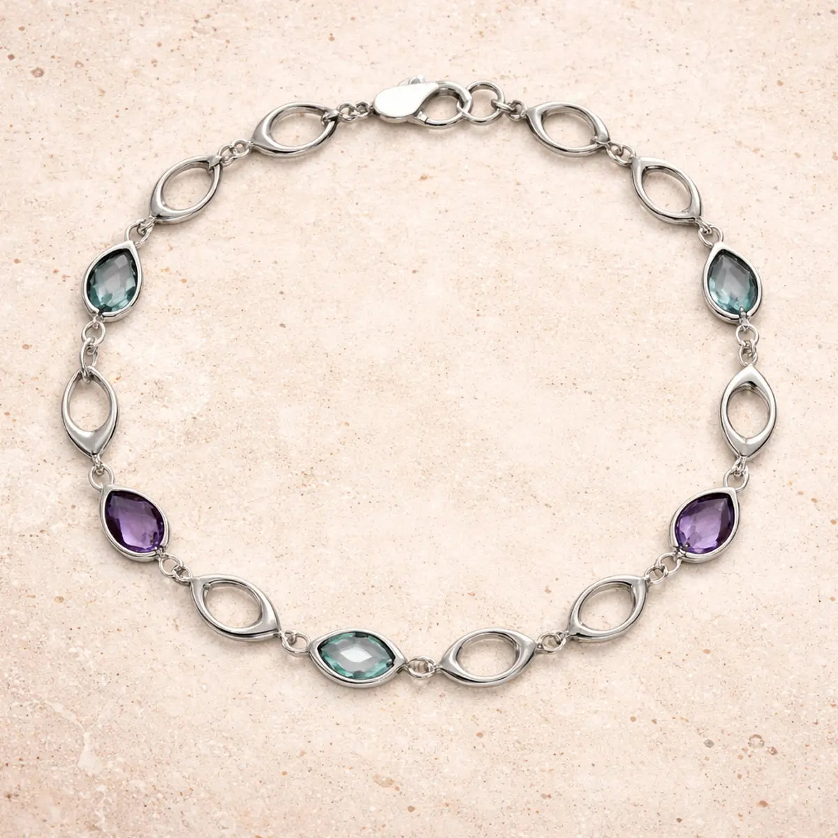 Armband Damen 375 Weißgold mit Amethyst und Blautopas - 19cm