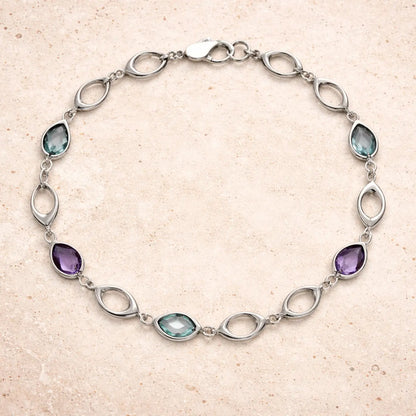 Armband Damen 375 Weißgold mit Amethyst und Blautopas - 19cm
