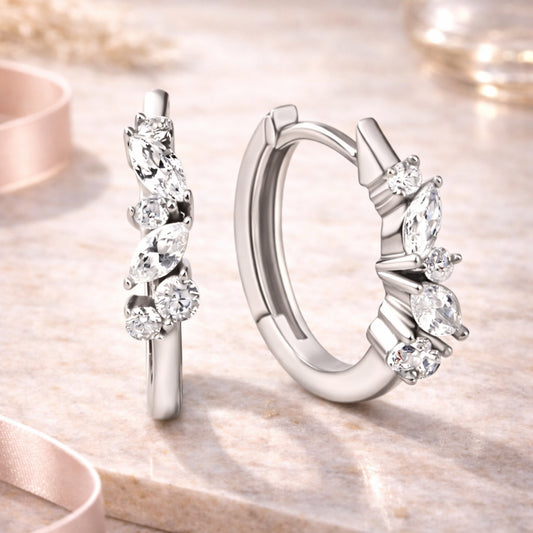 Damen Klappcreolen 375 Weißgold mit 12 weißen Zirkonia - 1,5cm