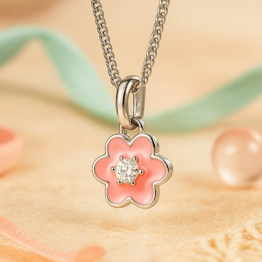 Anhänger aus 925er Sterling Silber - Pinkes Blümchen mit Zirkonia