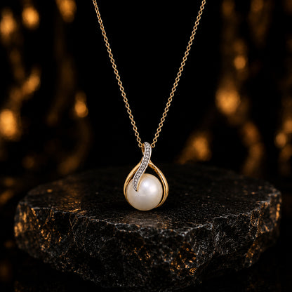 Anhänger Damen 585 Gelbgold mit Süßwasser-Zuchtperle und 6 Diamanten Brillanten 0,025 ct - optional mit Ankerkette 45cm