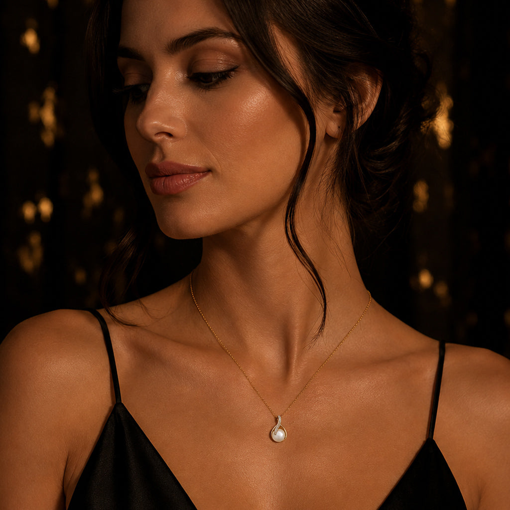Anhänger Damen 585 Gelbgold mit Süßwasser-Zuchtperle und 6 Diamanten Brillanten 0,025 ct - optional mit Ankerkette 45cm