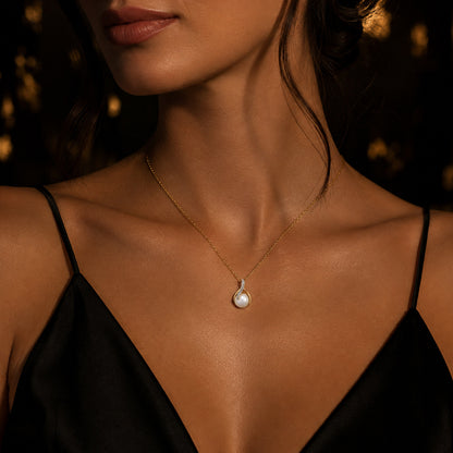 Anhänger Damen 585 Gelbgold mit Süßwasser-Zuchtperle und 6 Diamanten Brillanten 0,025 ct - optional mit Ankerkette 45cm
