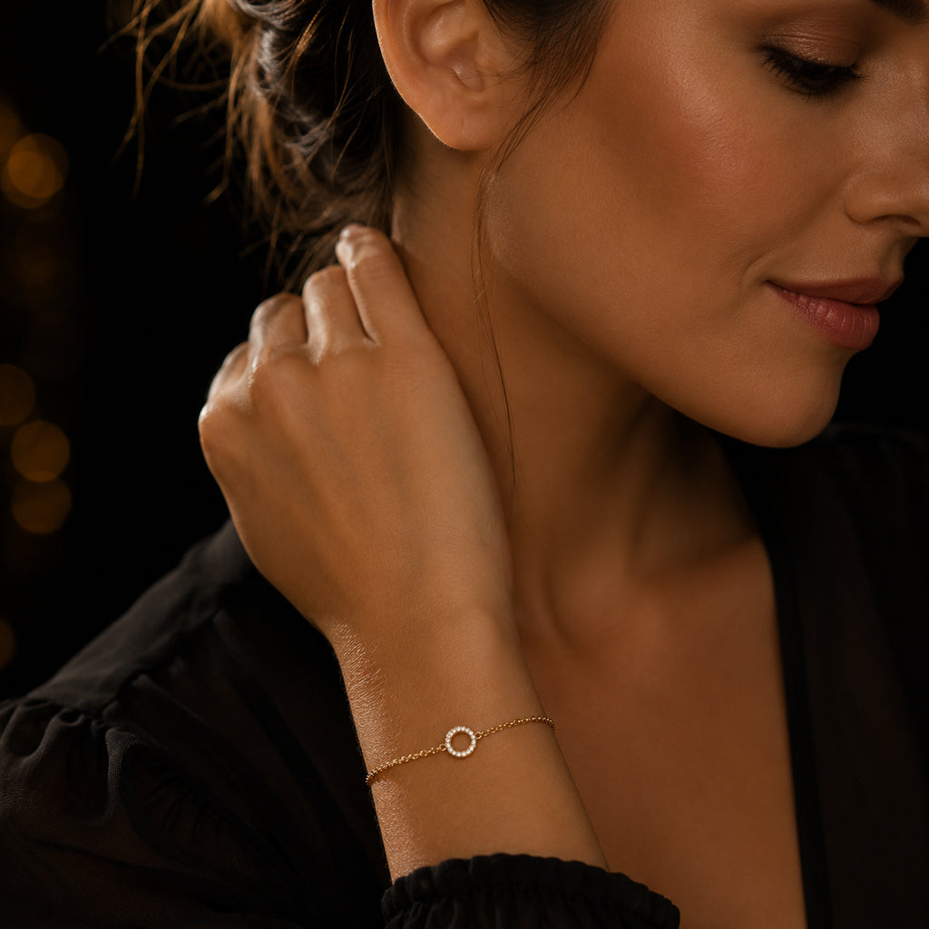Armband Damen 585 Gelbgold mit 16 Diamanten Brillanten 0,08 ct W/SI - Größenverstellbar 19–21 cm