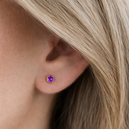 Damen Ohrstecker 585 Gold Edelstein rund 4mm - Peridot Amethyst Blautopas Granat