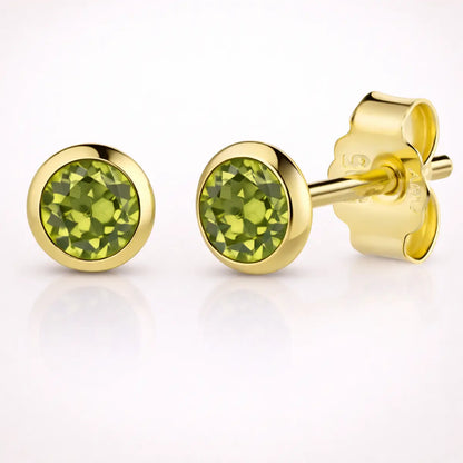 Damen Ohrstecker 585 Gold Edelstein rund 4mm - Peridot Amethyst Blautopas Granat