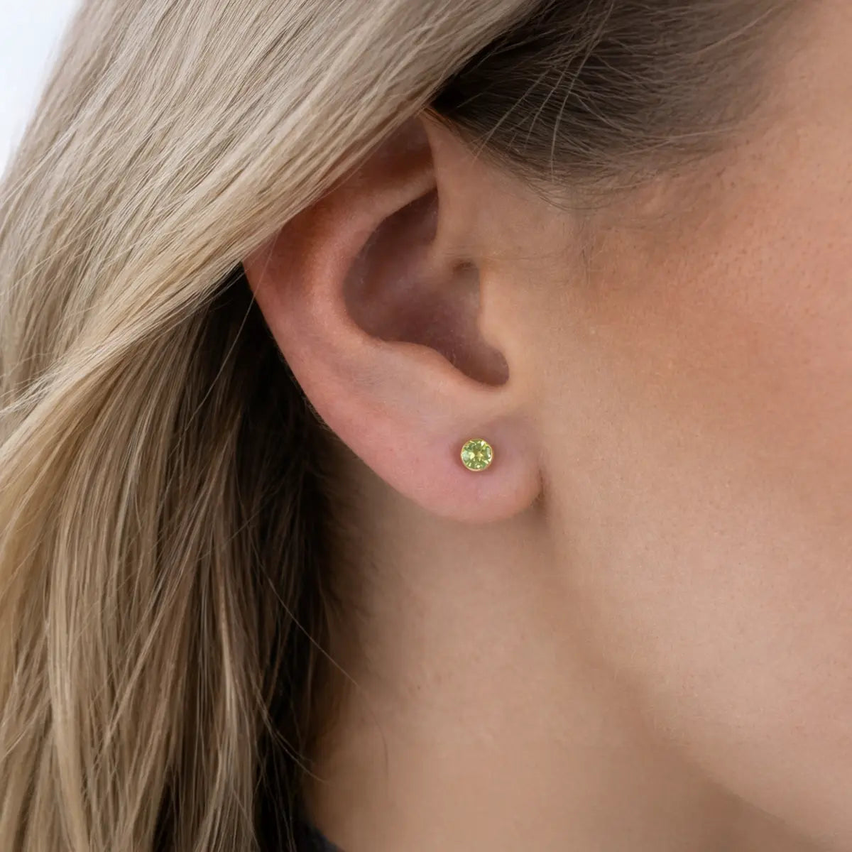 Damen Ohrstecker 585 Gold Edelstein rund 4mm - Peridot Amethyst Blautopas Granat