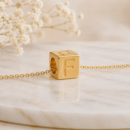 3+1 Aktion - Buchstaben Würfel Anhänger Damen 585 Gold teilmattiert - Optional mit Ankerkette 45cm