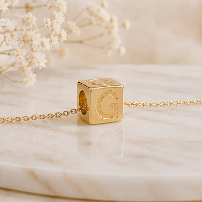 3+1 Aktion - Buchstaben Würfel Anhänger Damen 585 Gold teilmattiert - Optional mit Ankerkette 45cm