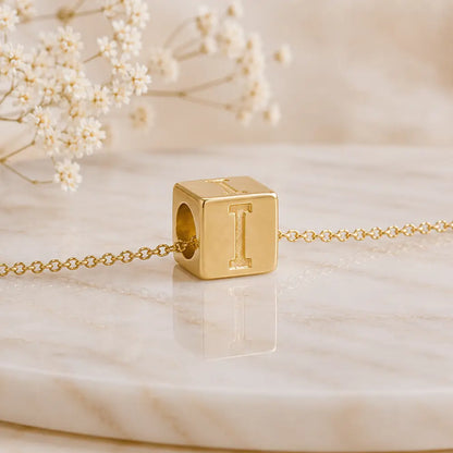 3+1 Aktion - Buchstaben Würfel Anhänger Damen 585 Gold teilmattiert - Optional mit Ankerkette 45cm