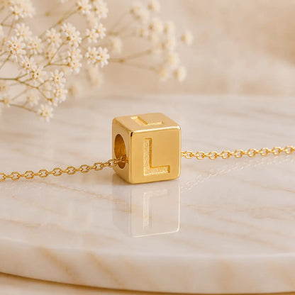 3+1 Aktion - Buchstaben Würfel Anhänger Damen 585 Gold teilmattiert - Optional mit Ankerkette 45cm