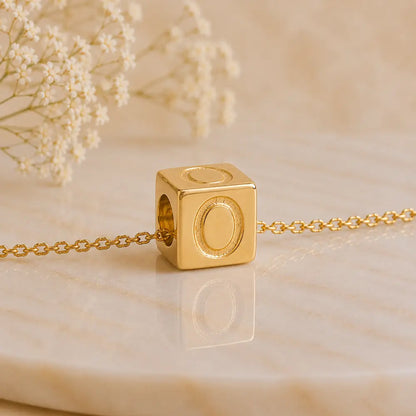 3+1 Aktion - Buchstaben Würfel Anhänger Damen 585 Gold teilmattiert - Optional mit Ankerkette 45cm