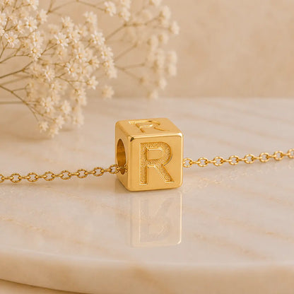 3+1 Aktion - Buchstaben Würfel Anhänger Damen 585 Gold teilmattiert - Optional mit Ankerkette 45cm